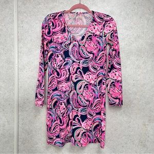 NEW Lilly Pulitzer Etta Dress Womens XXS High Tide Navy Flock flamingos Ladies